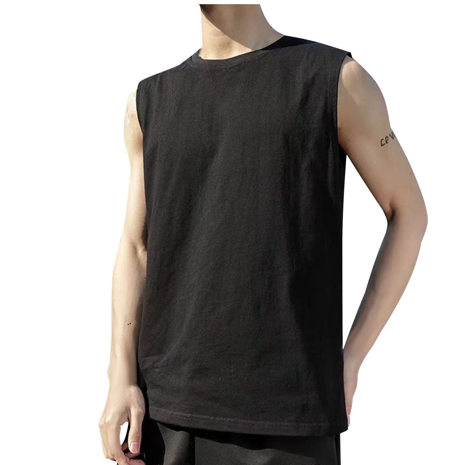 RYRJJ Men's Tank Top Cotton Muscle Workout Gym Shirts Stretchy Lightweight Summer Casual Sleeveless T-Shirts(Black,4XL)